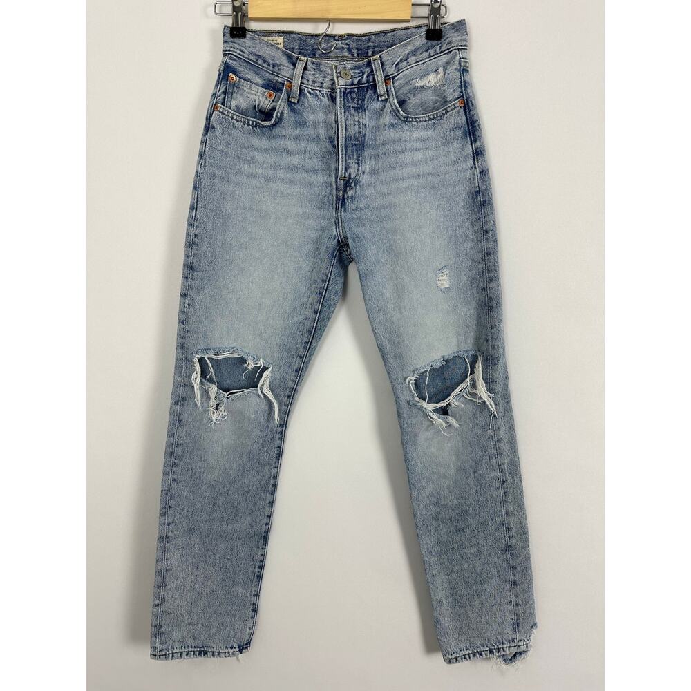 Levi's 501 Original Fit High Rise Straight Leg Jeans 25x30 Light Wash Distressed